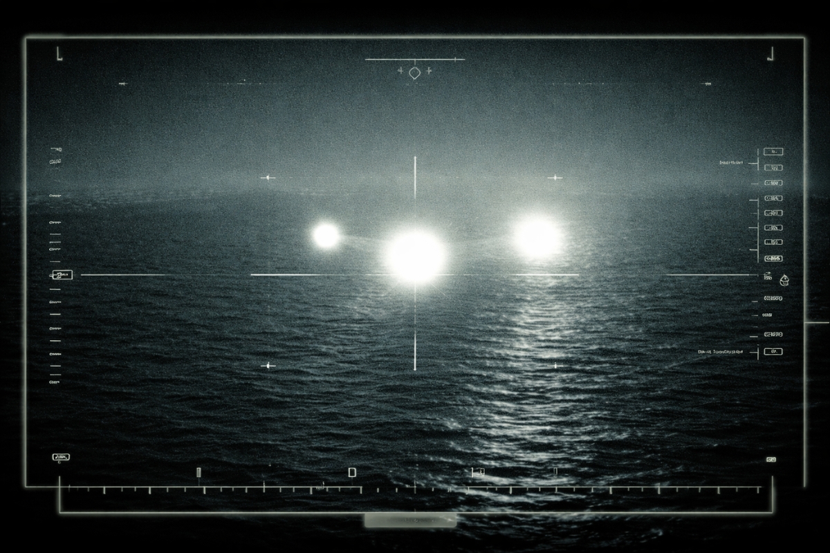 Imagens militares dos Estados Unidos captam três ovnis do tipo orbe voando em formação sobre o Golfo Pérsico, registrados por sensores infravermelhos de um drone da Força Aérea