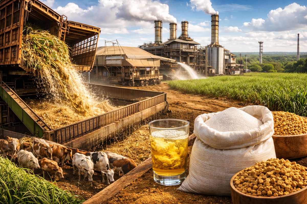 Do pé de cana ao açúcar, álcool, DDG e energia como usina 24h aproveita tudo da lavoura, protege o solo sem queimada e transforma bagaço em luz e alimento animal (1)