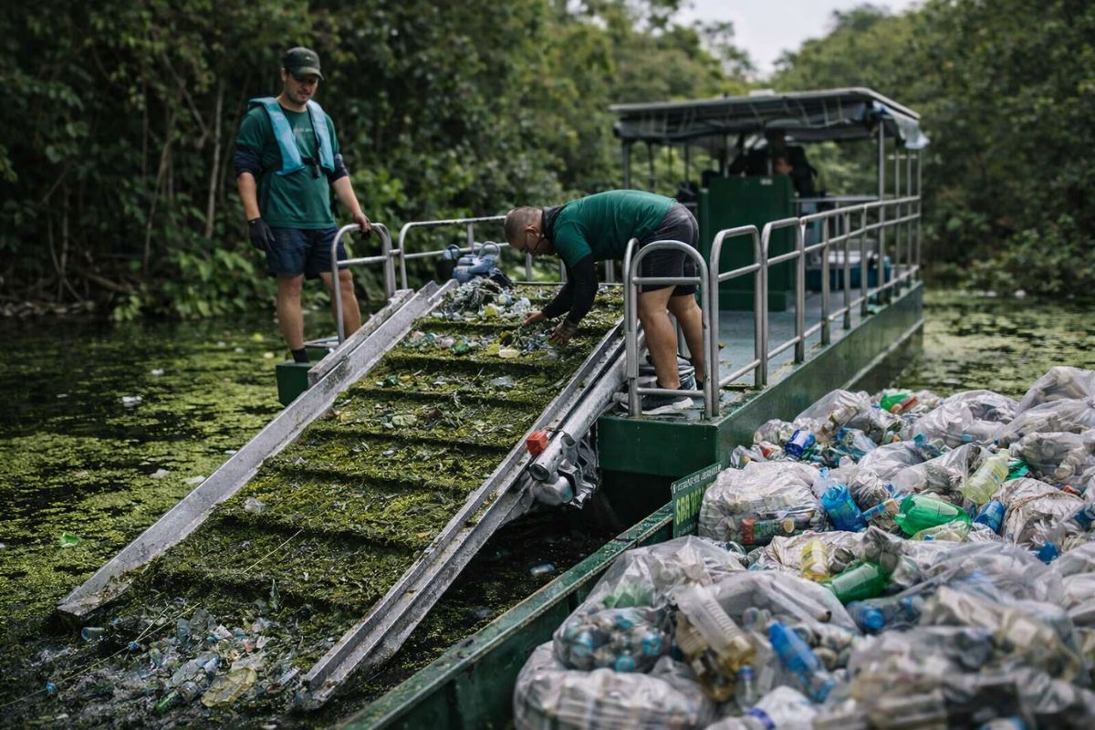 Entenda como limpar rios virou startup com barcos que recolhem plástico e vendem matéria-prima em Manaus, mantendo renda e atraindo investimento.