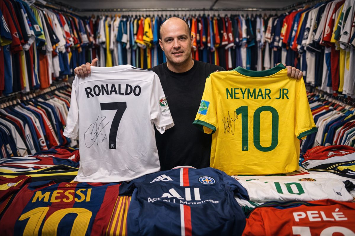 empresário catarinense monta em Criciúma um acervo de camisas de futebol com quarto exclusivo e raridades, estimado em R$ 1 milhão.