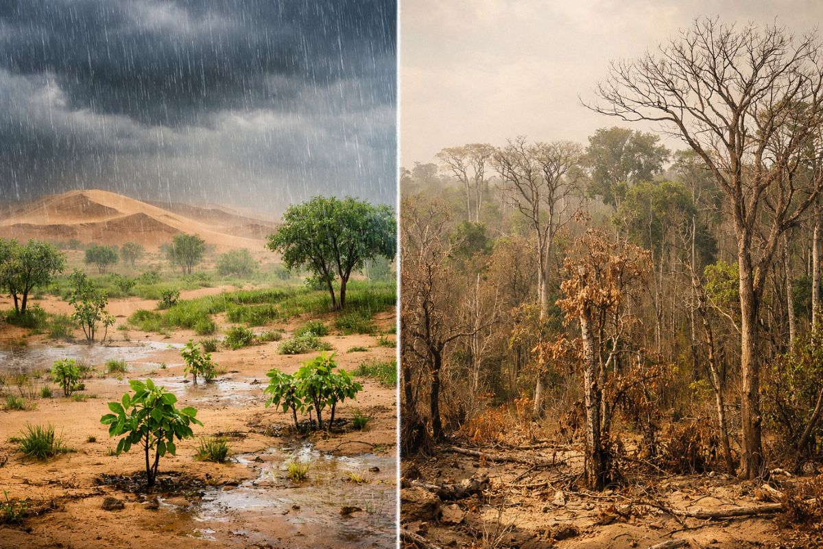 Enquanto a Amazônia, cada vez mais seca, ameaça virar deserto, aquecimento global pode trazer até 75% a mais de chuva ao Saara, transformar deserto em floresta úmida e obrigar bilhões repensar o f