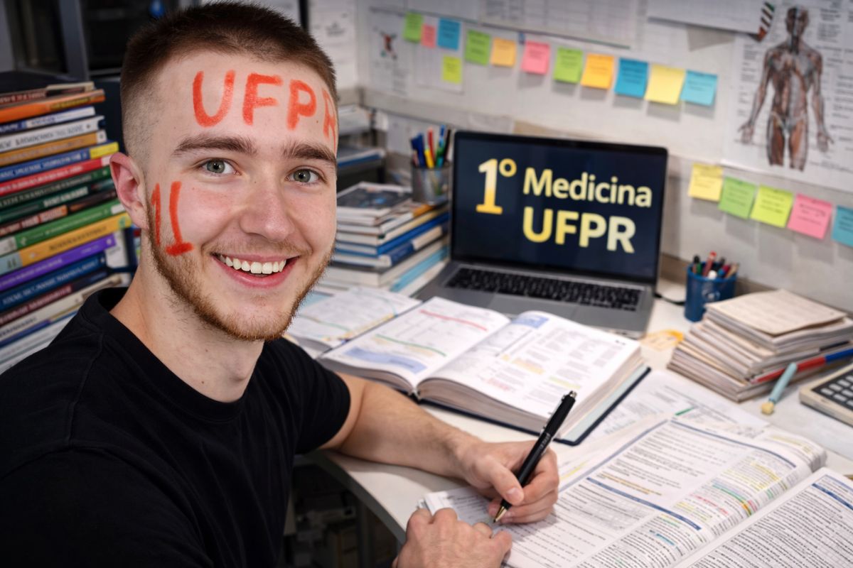 estudante vira 1º lugar na UFPR e em Medicina com rotina de 12 horas, revisão e cuidado com saúde mental após nova tentativa.