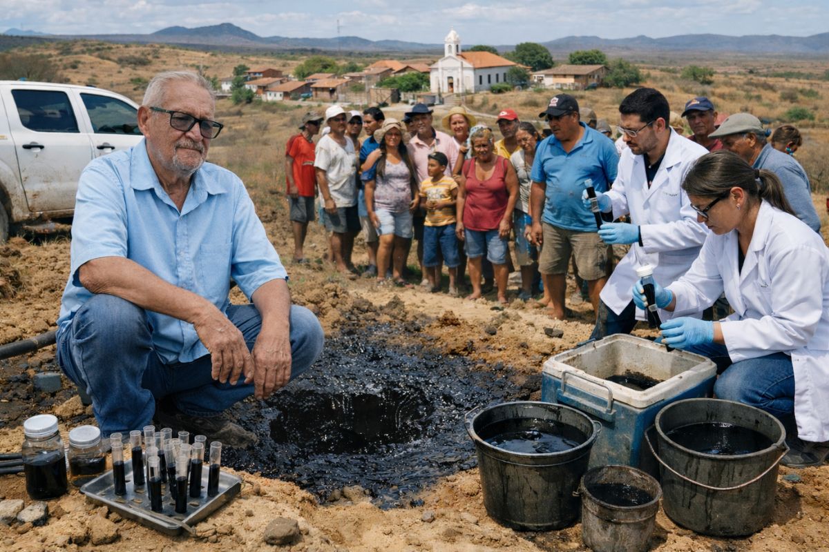 Homem cava poço atrás de água no Ceará, encontra líquido preto que pega fogo e vira suspeita de petróleo, comunidade fica em choque enquanto IFCE (1)