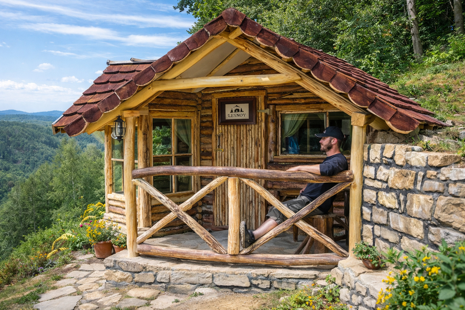 Homem constrói cabana de pedra e madeira maciça em encosta íngreme e transforma terreno bruto em abrigo sólido apenas com técnicas manuais