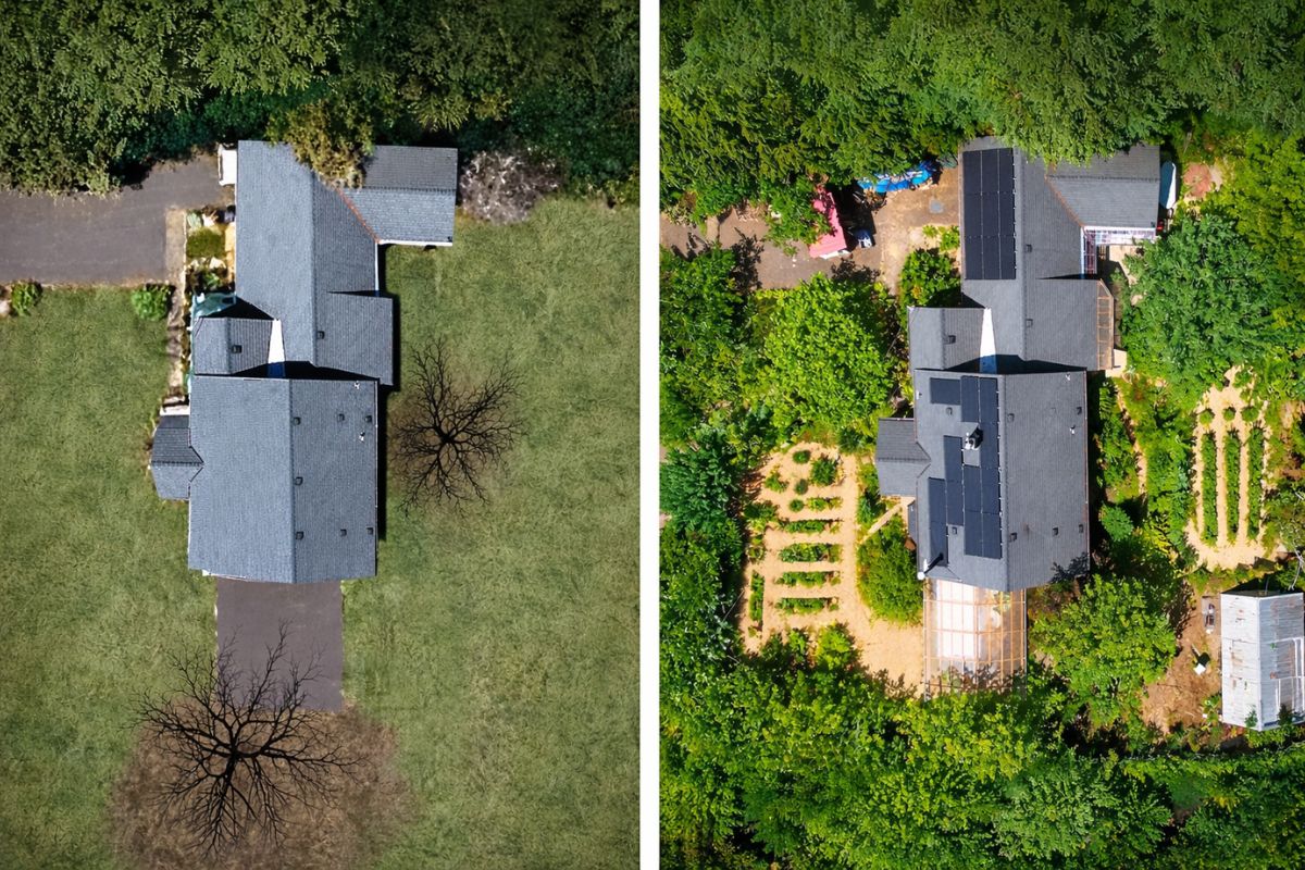 Mini-fazenda no quintal baseada em permacultura combina ovos e mel com frutas e microclimas, detalha rotação de galinhas e estufa reciclada, e mostra como um lote de 0,6 hectare pode reduzir a conta do supermercado sem depender de um único produto.