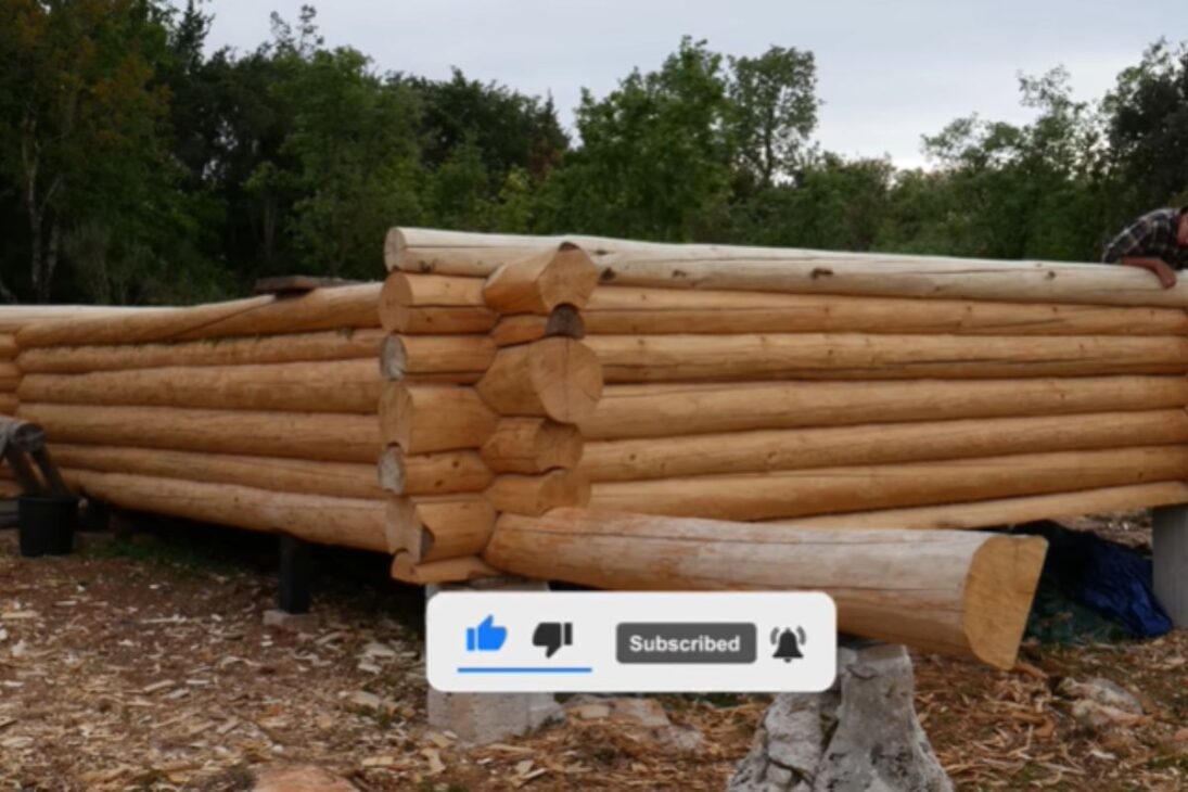 El video muestra la construcción de una casa de pino; la cabaña de madera inspira a quienes quieren construir una casa solo y sueñan con una casa de madera en el bosque.