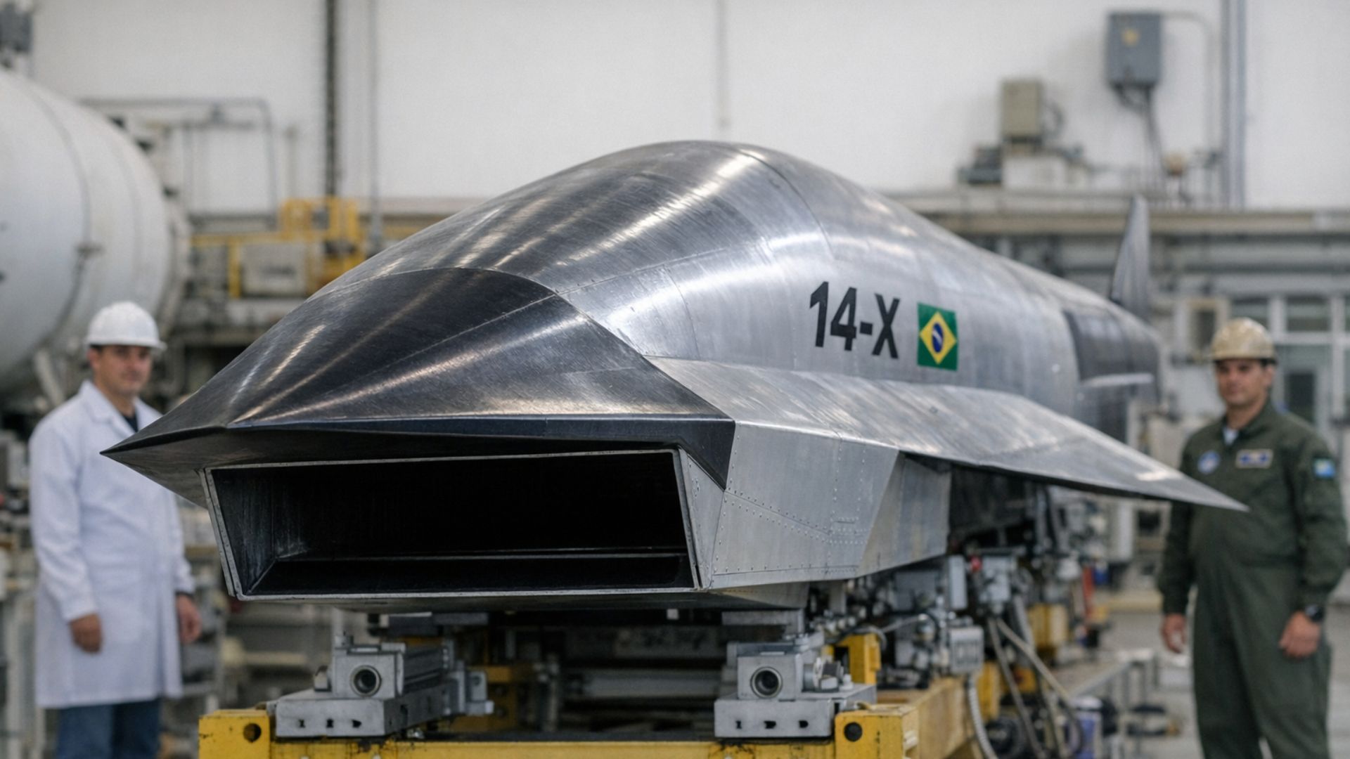 Projeto 14-X pesquisa motor scramjet para voo hipersônico a Mach 10, com estudos em aerodinâmica e propulsão conduzidos pela Força Aérea Brasileira.