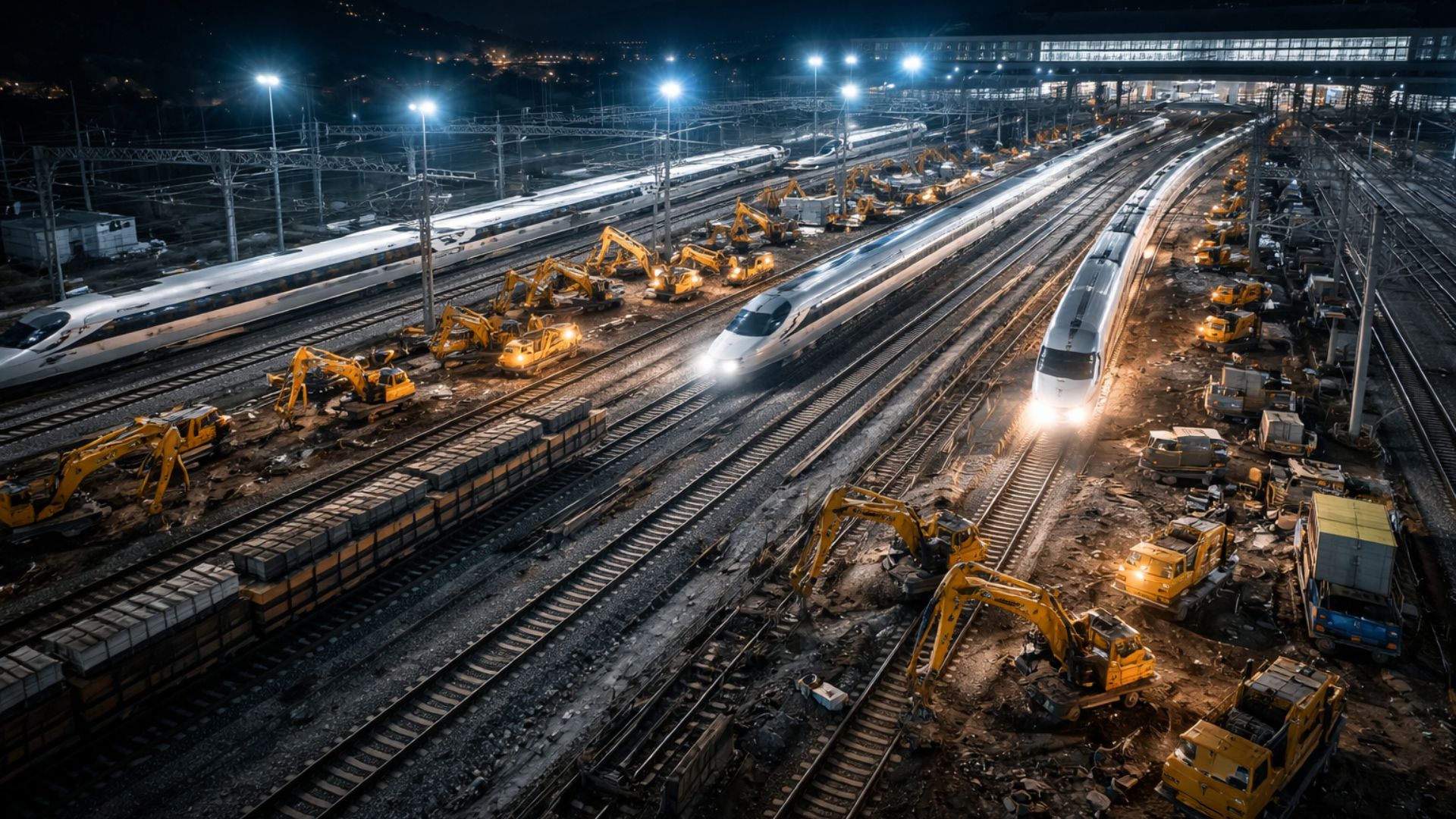 China concluiu reforma ferroviária em apenas 9 horas com 1.500 trabalhadores, integrando linhas e reduzindo viagem de 7 horas para 90 minutos.