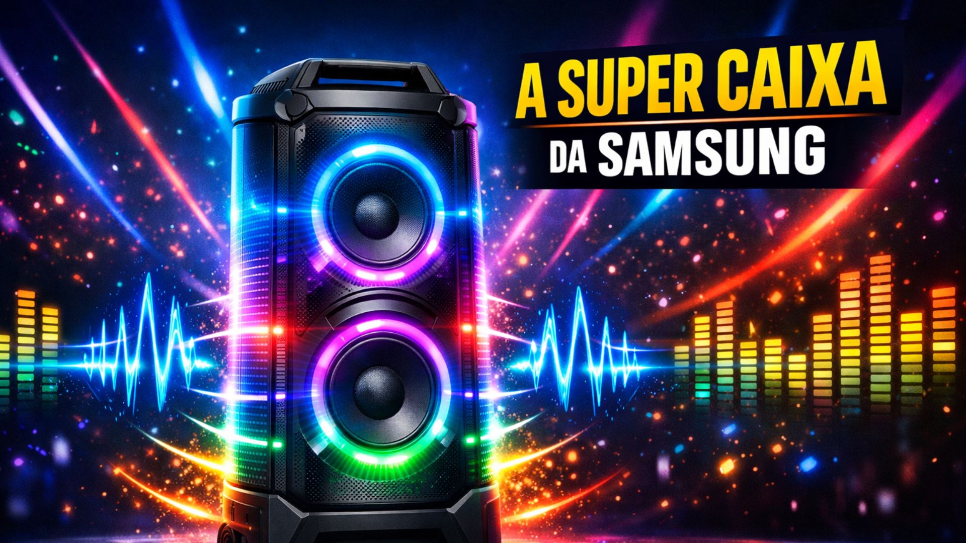 Samsung lança Sound Tower no Brasil com até 240W, bateria removível, LEDs 360°, conexão entre caixas e recursos de DJ e karaokê.