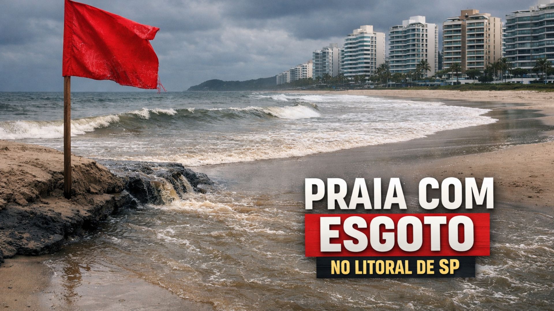 Esgoto atinge praia de Bertioga, provoca bandeira vermelha, gera multa de R$ 100 mil e expõe falhas de saneamento ao lado da Riviera de São Lourenço.