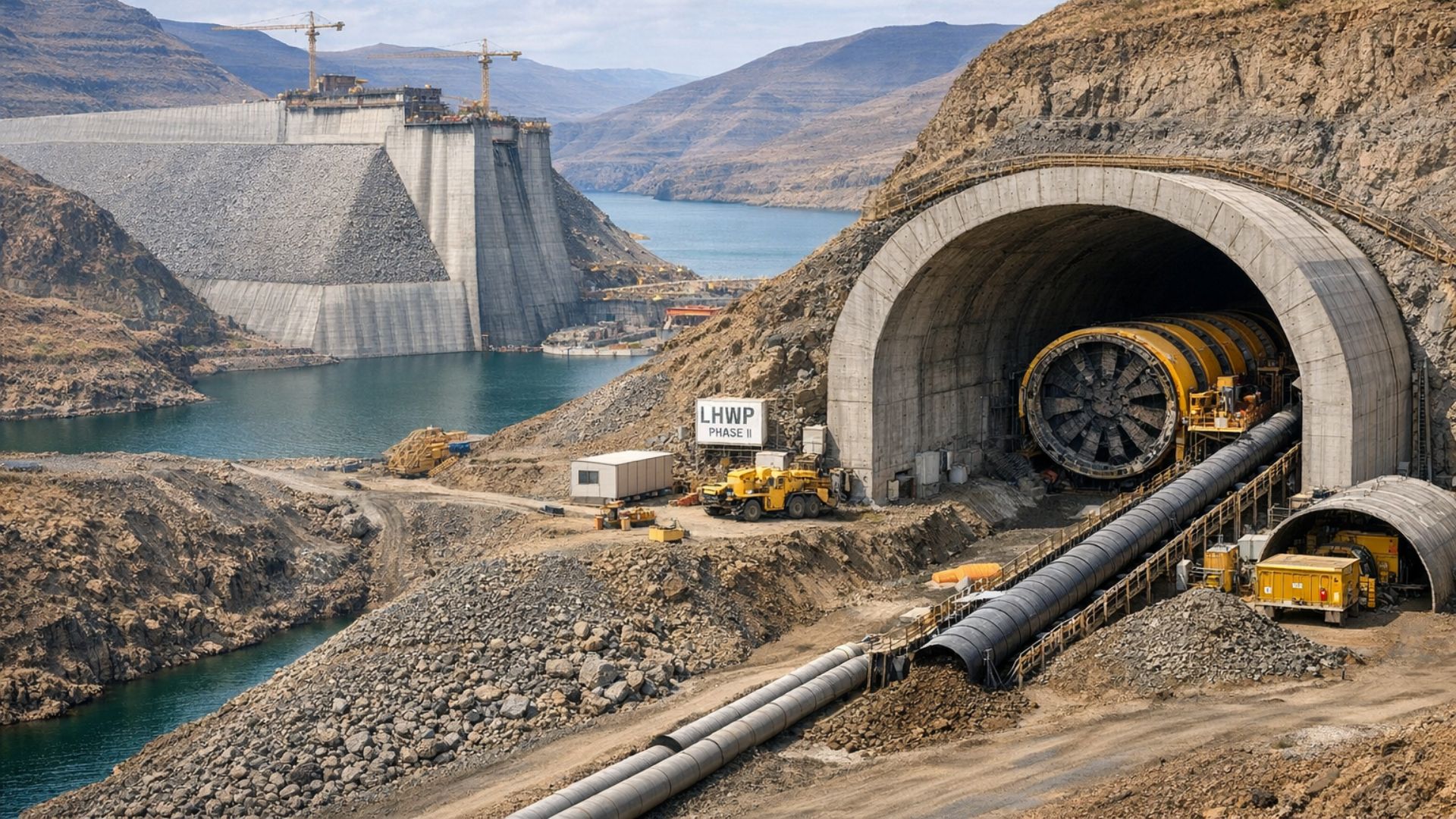 Pequeno Lesoto constrói a barragem de Polihali e um túnel de 38 km para ampliar a transferência de água à África do Sul e reforçar o abastecimento.