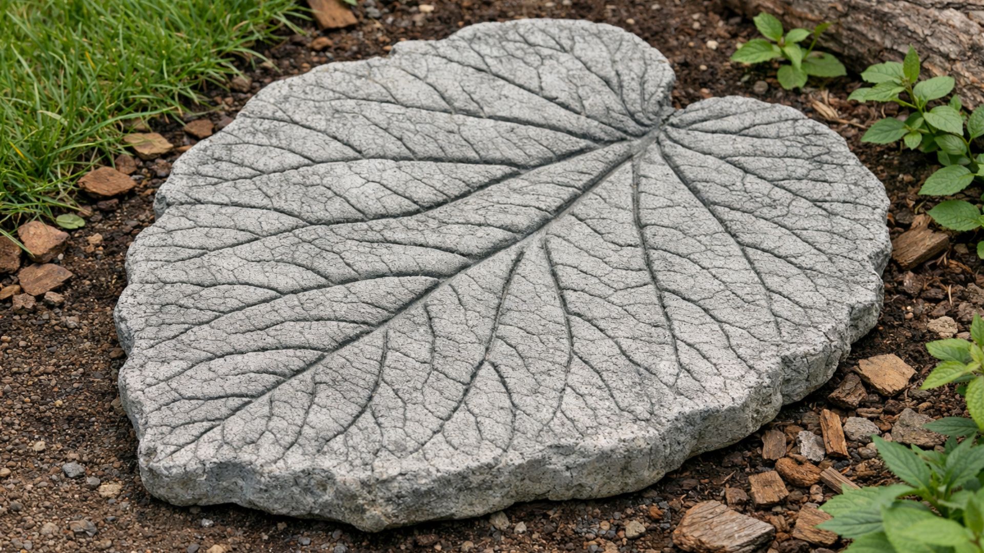 Aprenda a técnica que usa folhas gigantes como molde no concreto e cria pedras de jardim com textura realista para decorar caminhos e vasos.