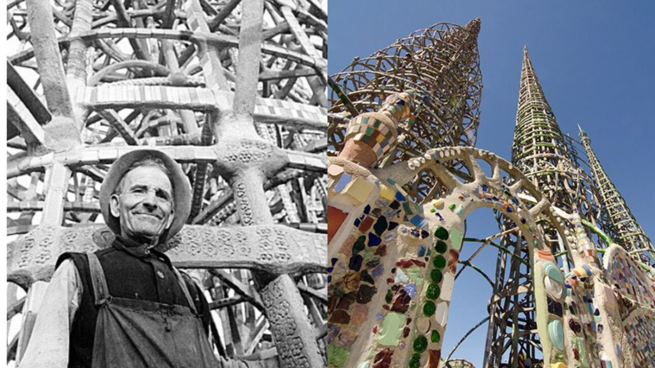 Imigrante ergue 17 torres de quase 30 metros em Los Angeles, cobre com mosaicos e transforma obra em patrimônio histórico nos EUA.