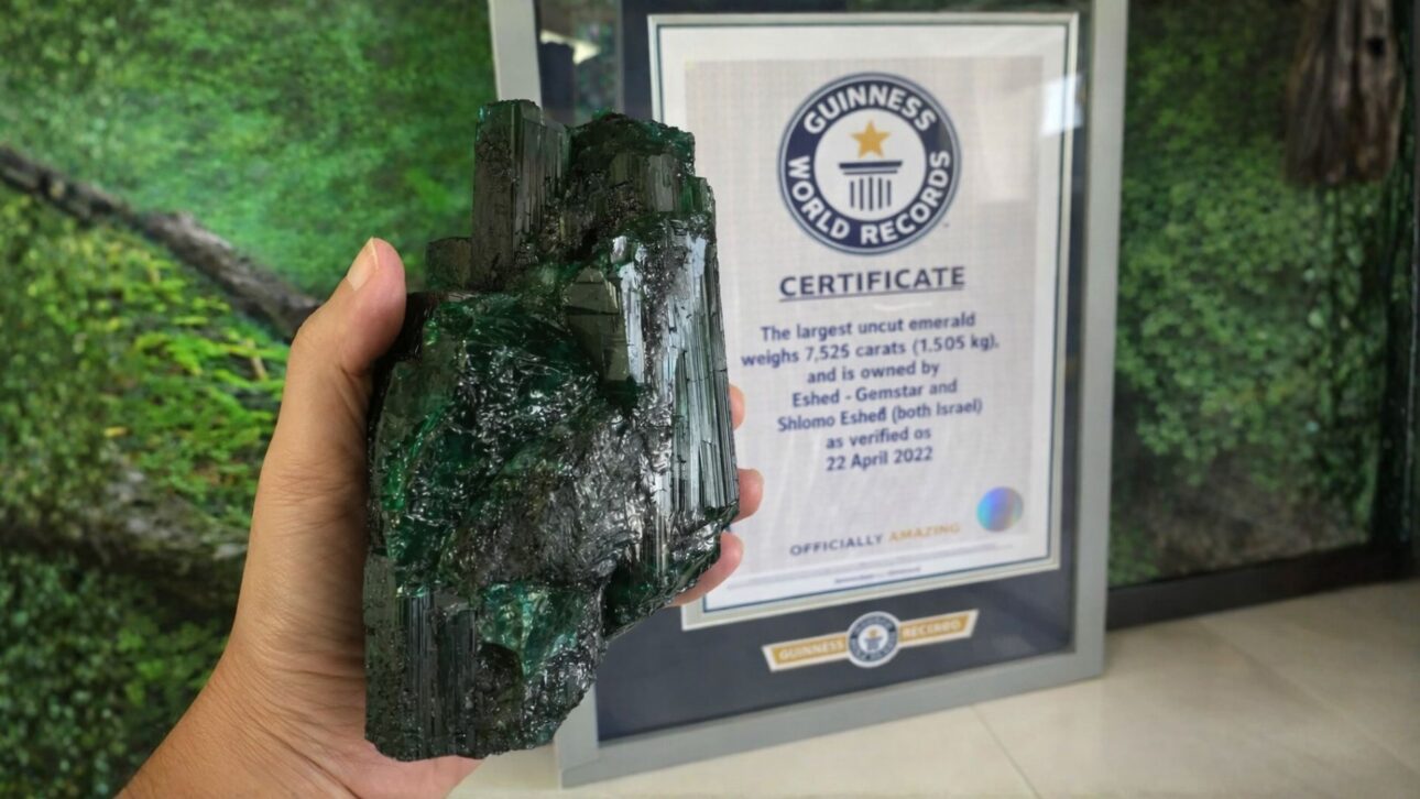 Esmeralda de 7.525 quilates encontrada na Zâmbia entra para o Guinness e mobiliza mercado global com leilão e rastreabilidade.
