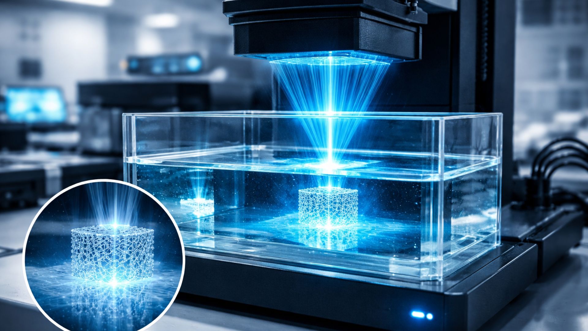 China apresenta impressão 3D que cria microestruturas em 0,6 segundo, atinge 333 mm³/s e dispensa suportes com luz holográfica.