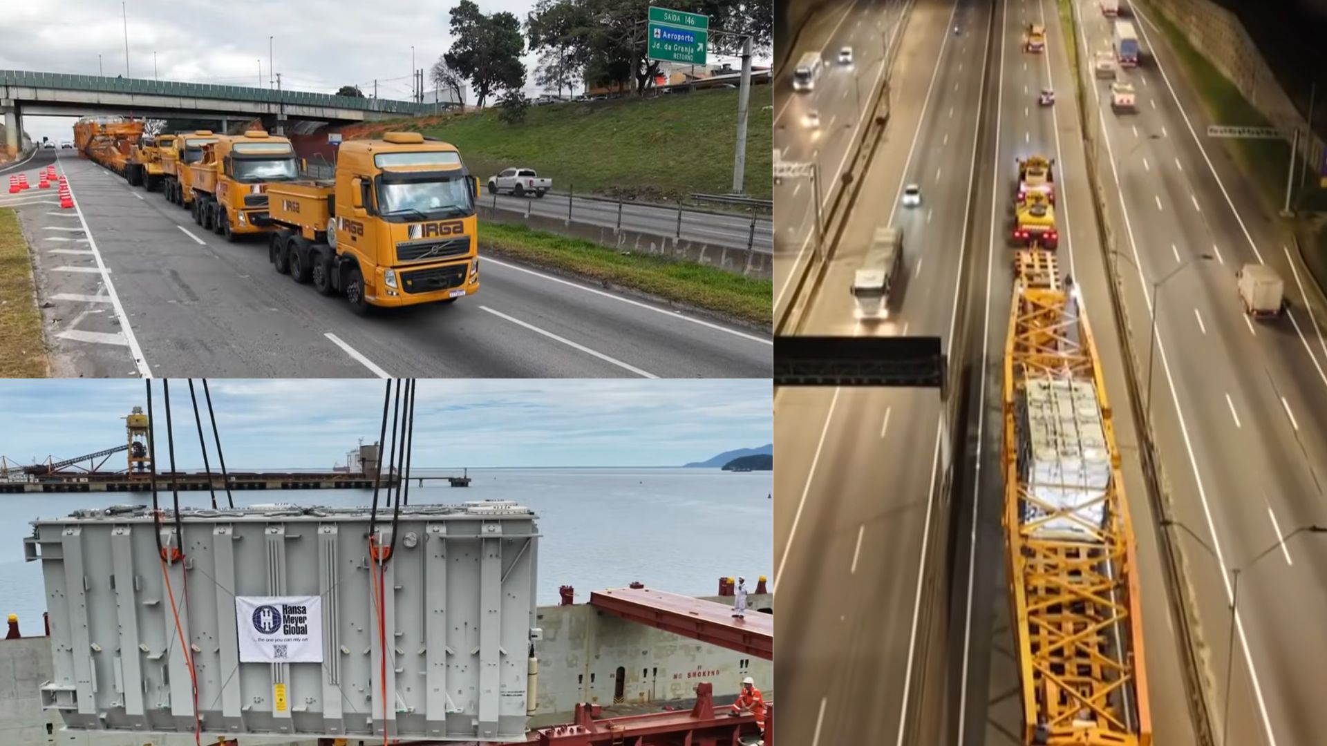 Supercarreta de 540 toneladas avança a 10 km/h pela Dutra levando transformador milionário para megaprojeto na Arábia Saudita.