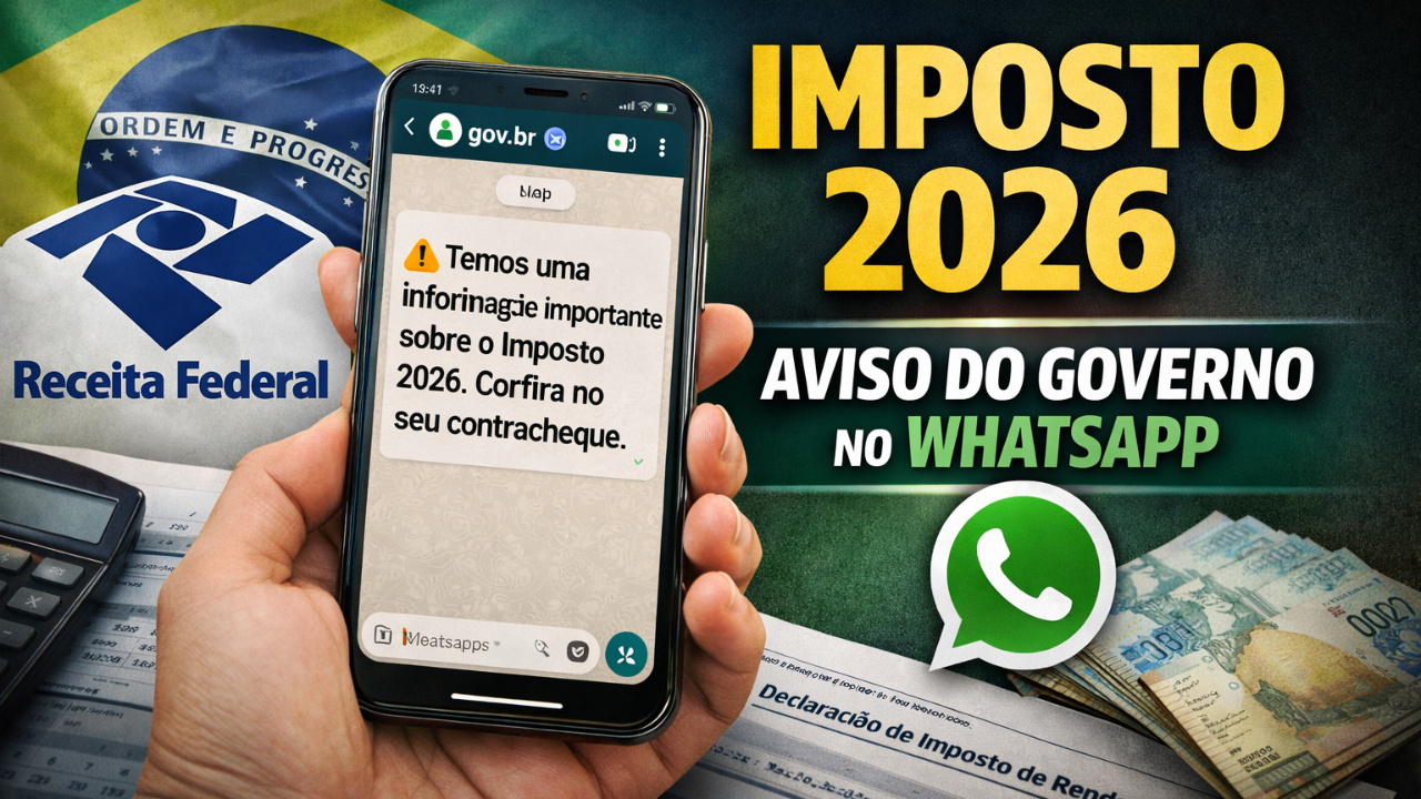 Imposto 2026: Notificação governo enviada pelo GovBR WhatsApp informa mudanças na Tabela IR, segundo a Receita Federal.