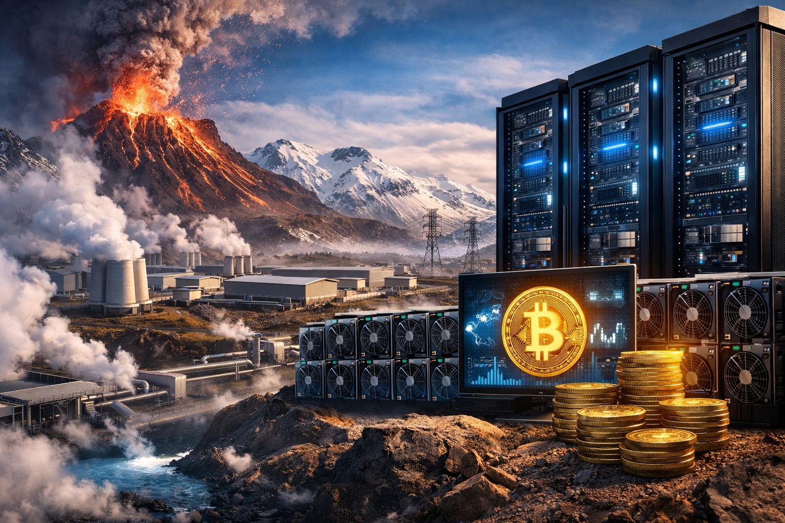 Islândia, a ilha dos vulcões, se torna o porto seguro para os servidores do mundo ao direcionar cerca de 120 MW para mineração de Bitcoin, restringir exportação de energia física e transformar eletricidade renovável em ativo digital global
