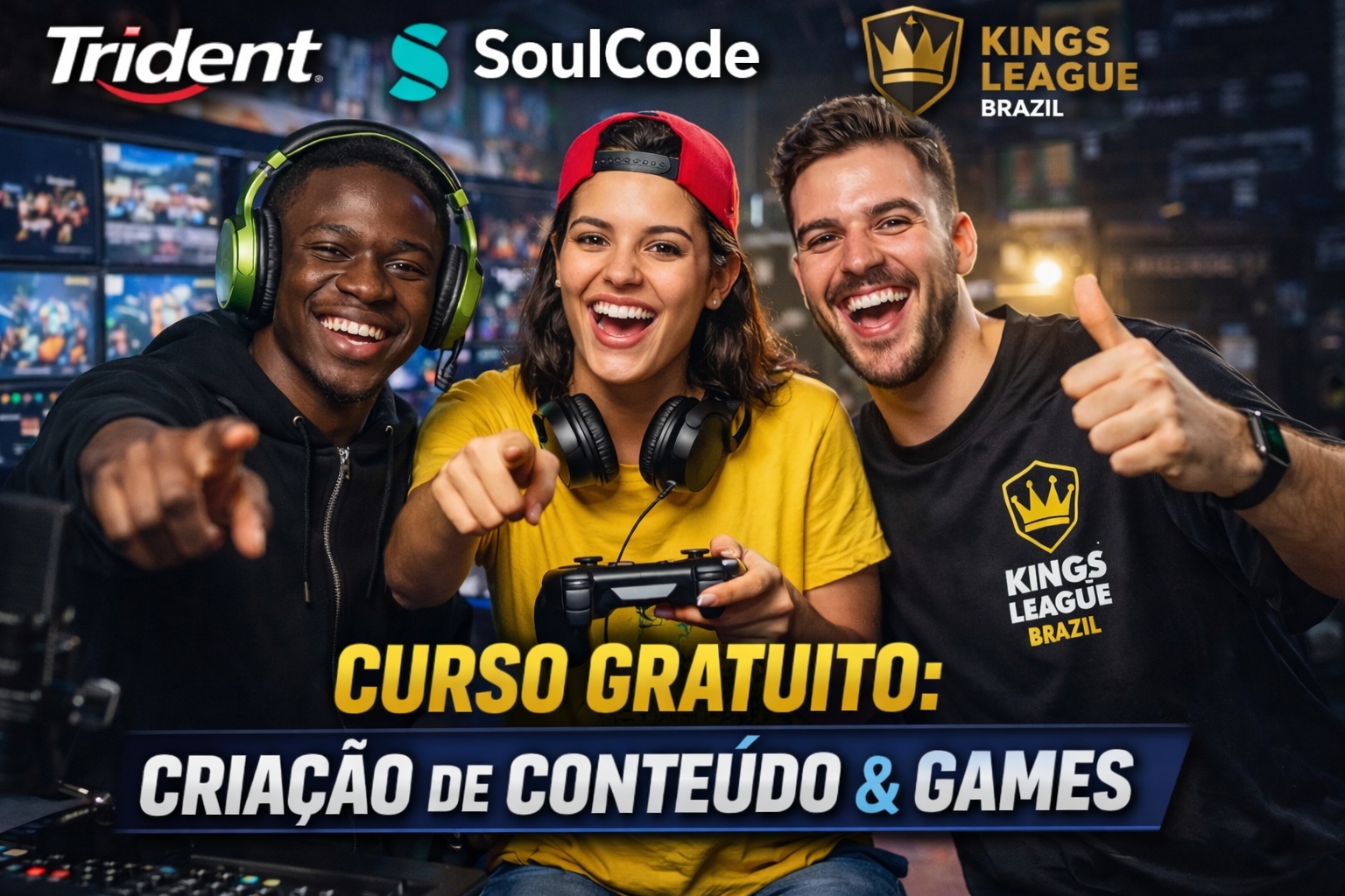 Kings League e Trident convocam 1.000 interessados, maiores de 18 anos, de todas as regiões do Brasil, para curso online gratuito de criação de conteúdos games e esporte; vagas por ordem de inscrição