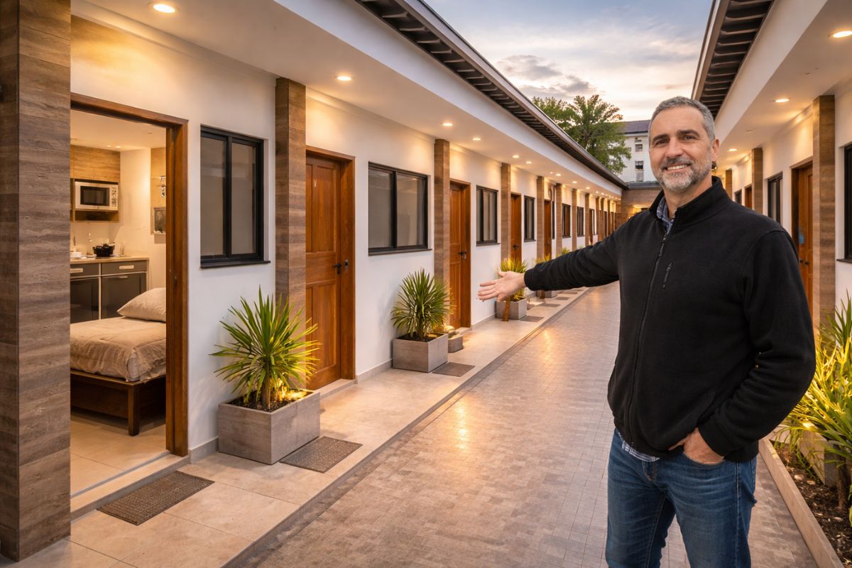 Kitnets em empreendimento com 12 unidades para locação mostram renda projetada após reforma de casa antiga e início rápido de contratos.