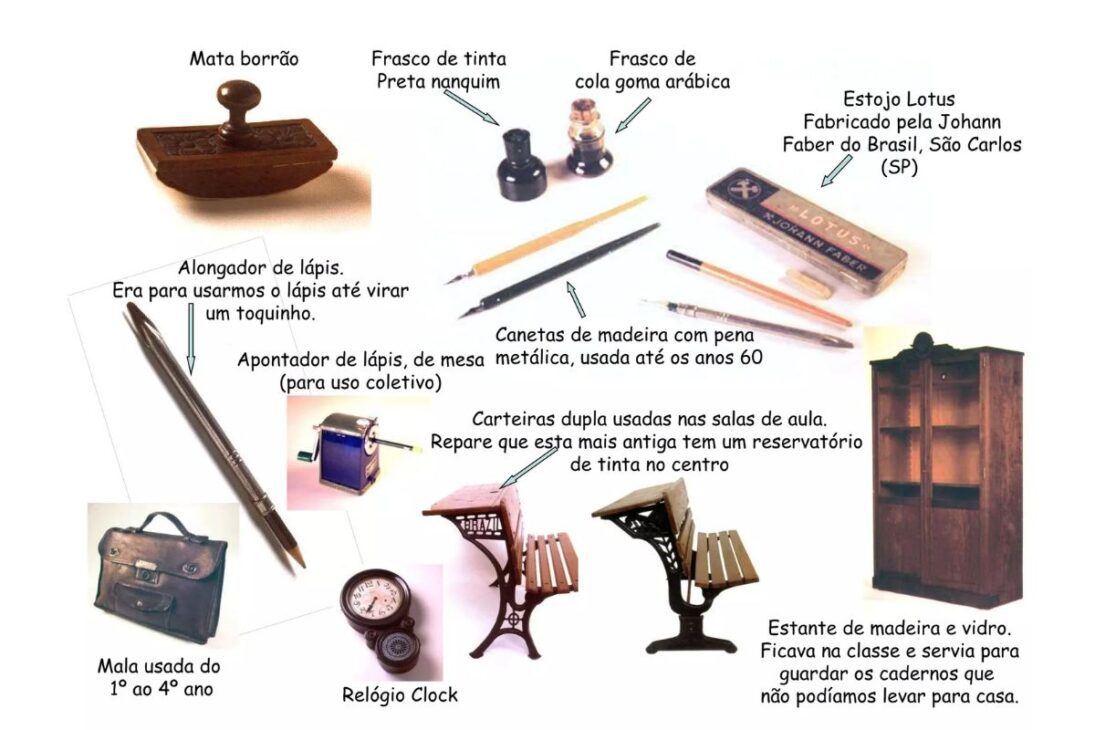 materiales escolares como cuaderno de caligrafía y lápiz azul vuelven con pizarrón y estuche de lata en la memoria de quienes estudiaron antiguamente.