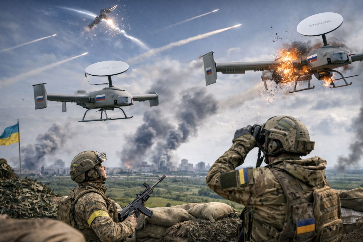 Moscou volta a falar em derrubar satélites, enquanto Elon Musk limita o Starlink em drones russos com trava de velocidade, e a Ucrânia reage à nova disputa tecnológica no campo