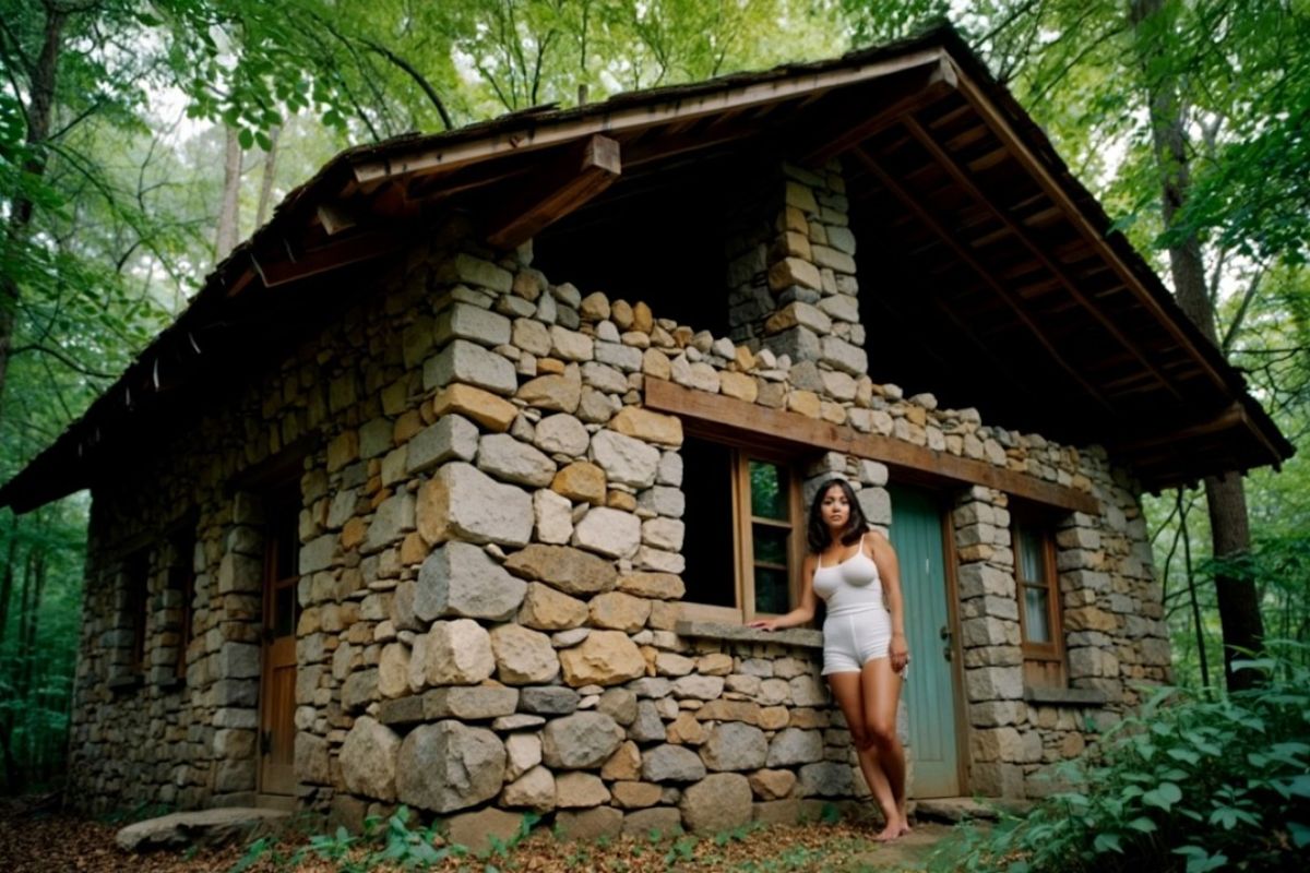 Mulher ergue uma casa de pedra, constrói chaminé, transforma abrigo simples em lar acolhedor e ainda prova que paciência, trabalho duro e sonhos viram realidade concreta