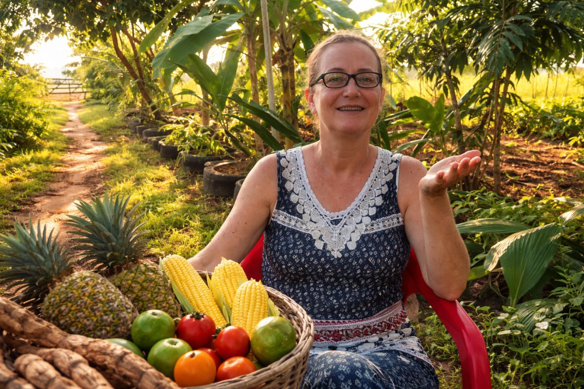 Mulher ouve que sua terra “não produz nem abacaxi”, aposta na agrofloresta, transforma areia em terra preta e colhe frutas, milho, feijão, mandioca, fazendo do sítio