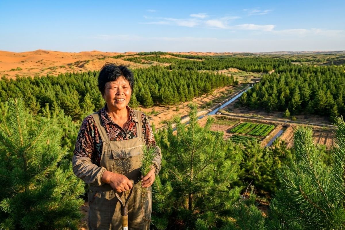 árvores no deserto contra desertificação no Deserto de Moose reduzem tempestades de areia com reflorestamento que cria oásis produtivo