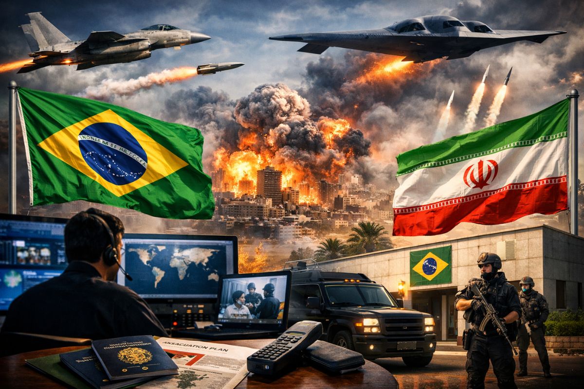 Brasil repudia bombardeios, pede negociações diplomáticas, alerta para infraestrutura civil, cita Direito Internacional e aciona embaixadas brasileiras.