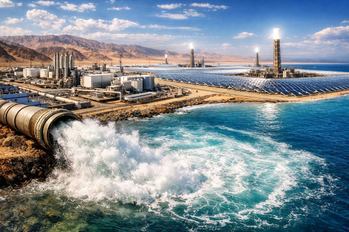 Oriente Médio concentra metade da dessalinização mundial, despeja salmoura nos mares e aposta bilhões pesados em usinas gigantes movidas a energia solar