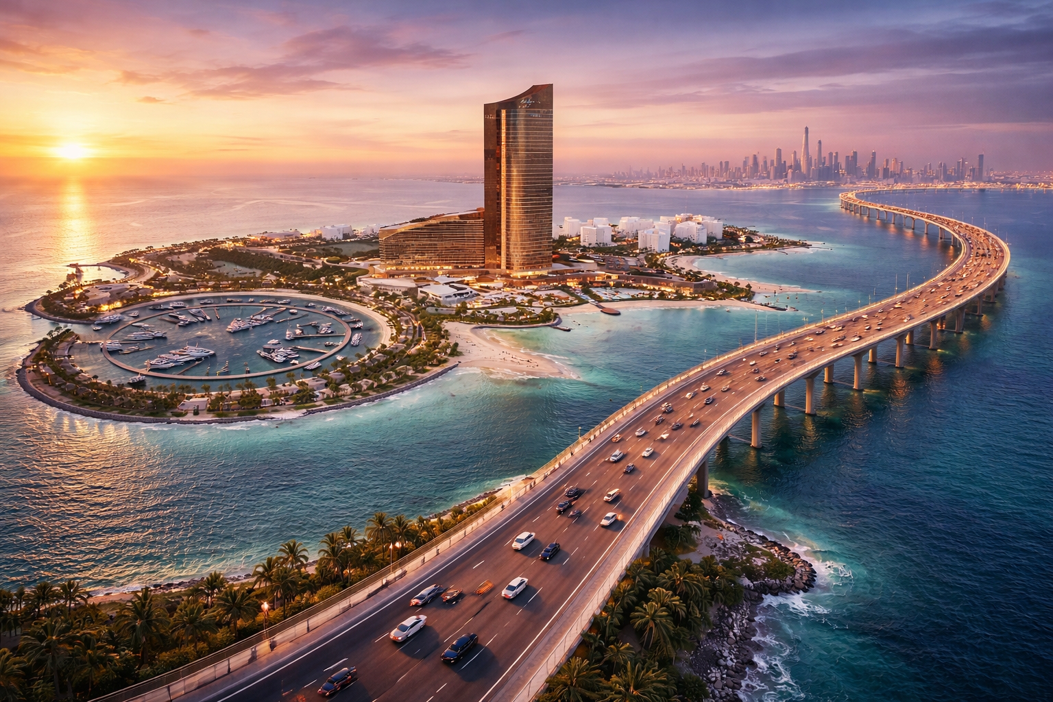 Ponte Wynn com 548 metros vai ligar a ilha do megaresort com cassino a Dubai antes de 2027, e o nome revelado já entrega o tamanho da aposta em Ras Al Khaimah