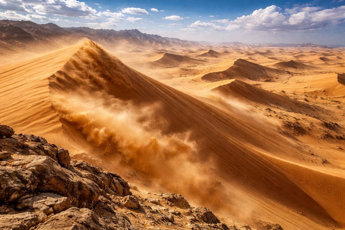 Por que os desertos têm tanta areia se quase não chove vento, erosão, calor extremo e milhões de anos transformando rochas em dunas gigantes que nunca param de se mover