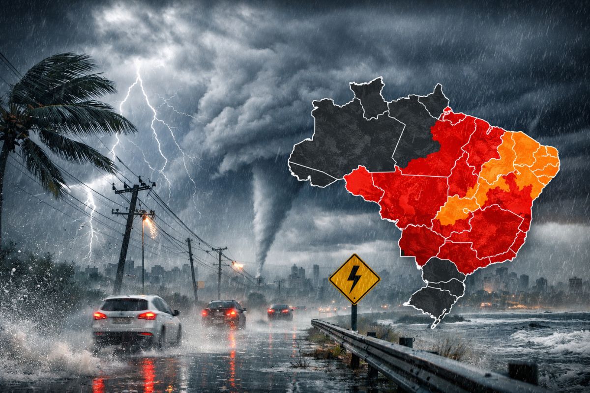 Temporais com ventos fortes atingem São Paulo e avançam pelo Sul e Sudeste, elevando riscos de enxurradas e impactos urbanos em vários estados.