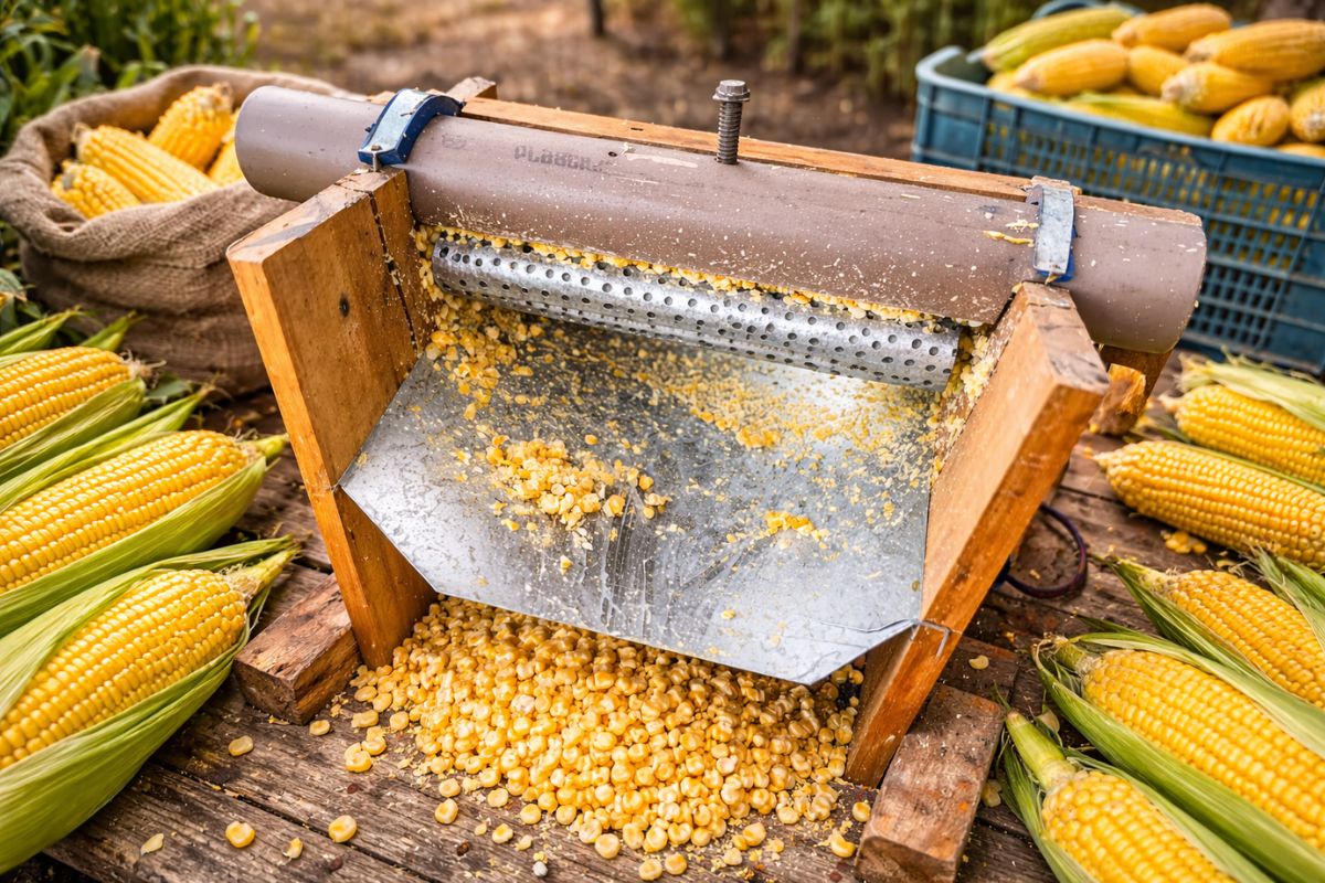 Ralador canhão, cortador 2.0 e forno de cupim produtor transforma colheita de milho em laboratório de invenções caseiras para agilizar 80 pamonhas no interior