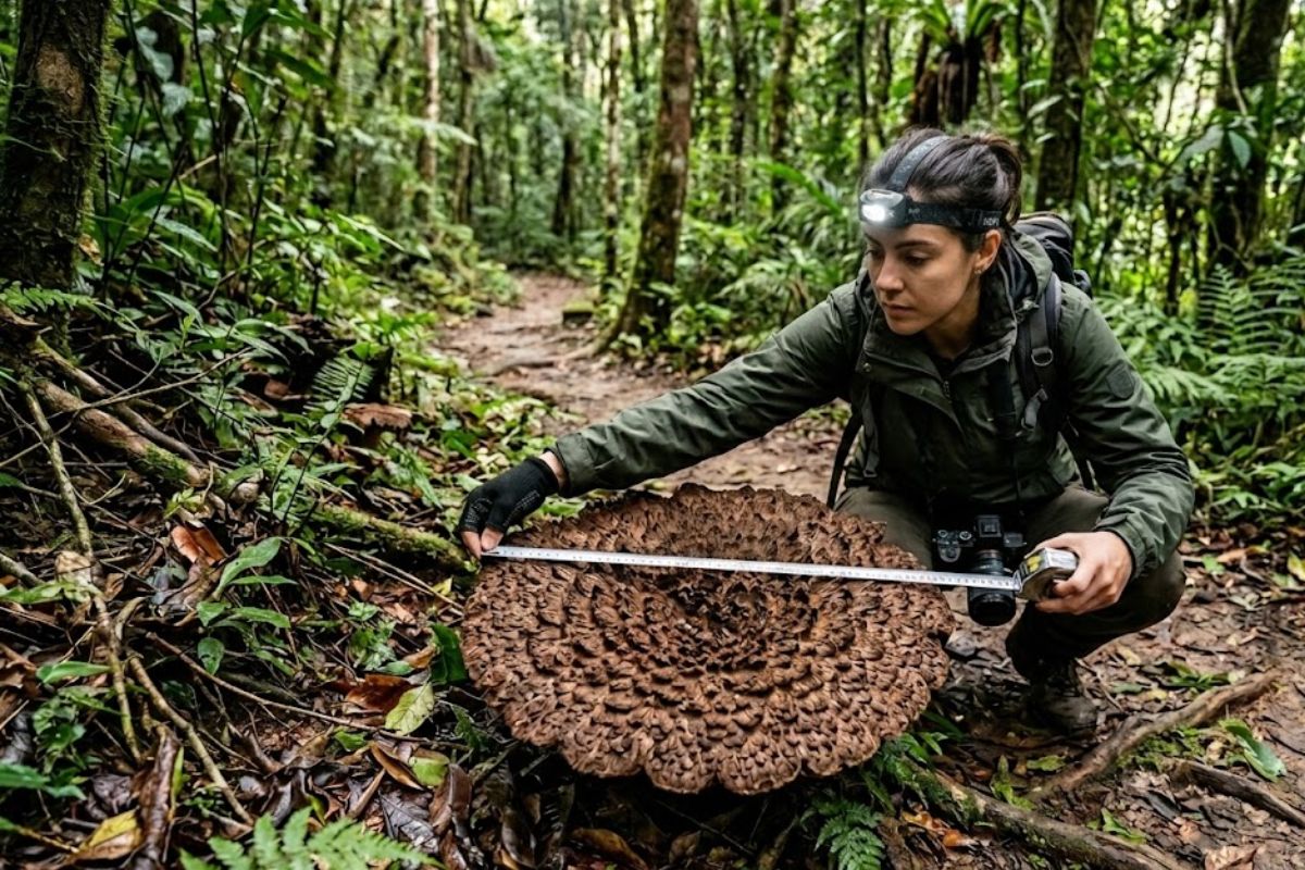 Cogumelos Kusaghiporia talpae no Horto Botânico Edith Gaertner crescem sobre madeira morta e intensificam a decomposição em caso raro em SC.