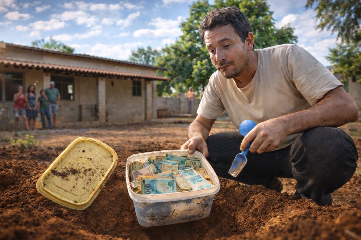 Servidor público compra casa, vai limpar o quintal, encontra pote de sorvete enterrado com R$ 60 mil em dinheiro vivo, se assusta, chama a polícia e caso inusitado intriga