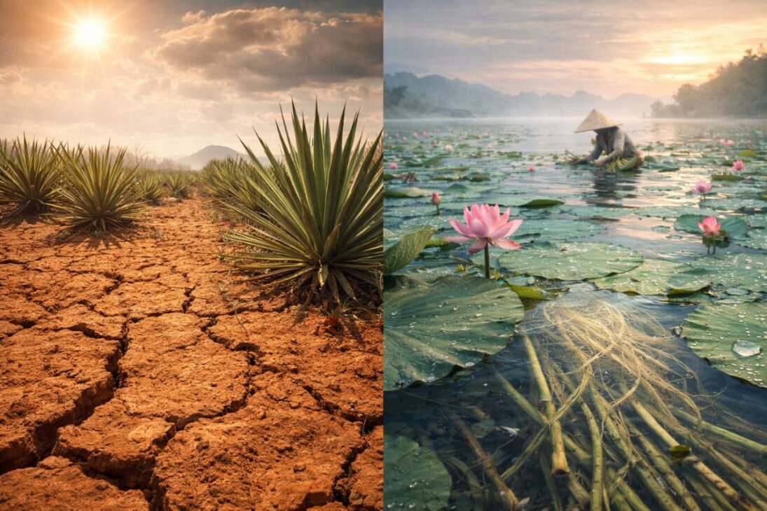 Vea cómo la cuerda de sisal y la seda de loto se convierten en una tela rarísima con fibra natural en producción artesanal que contrasta la fuerza bruta y la paciencia.