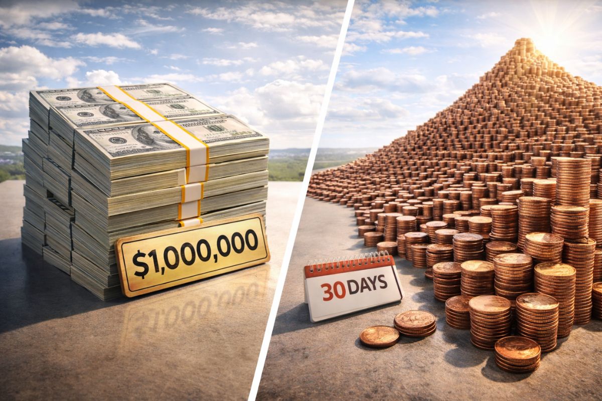 Um milhão agora ou um centavo dobrando por 30 dias Conta simples revela como a matemática da progressão geométrica transforma quase nada em mais de cinco milhões