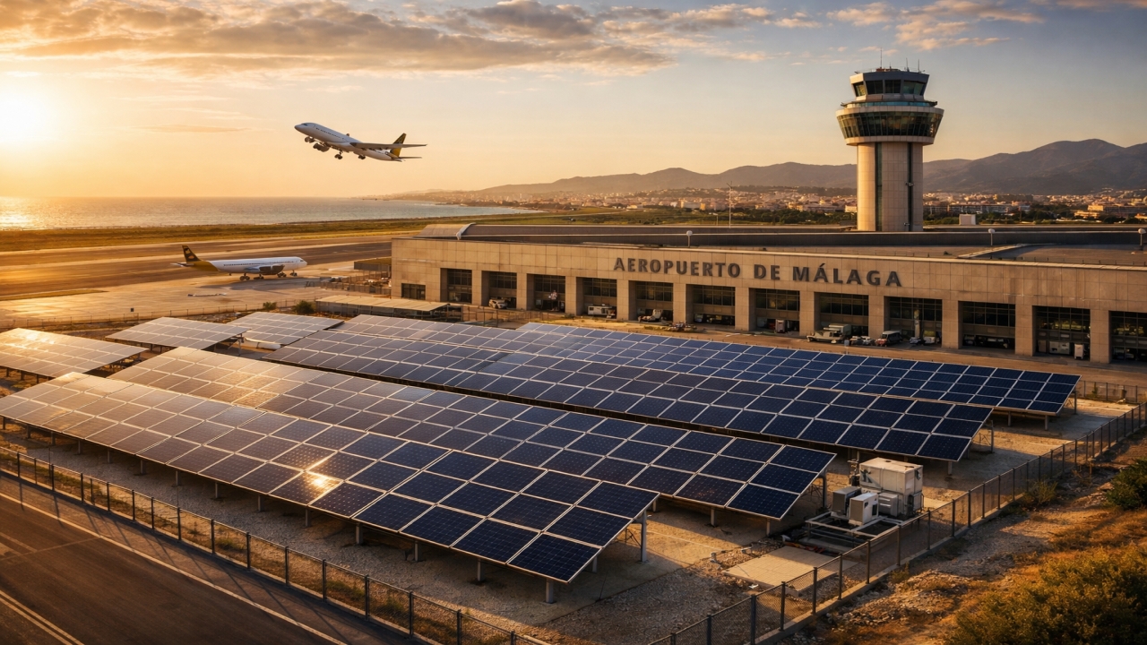 Aterrissar num aeroporto coberto de painéis solares, que viu o sol virar ameaça e se tornar um pesadelo para pilotos... até que Málaga teve uma ideia