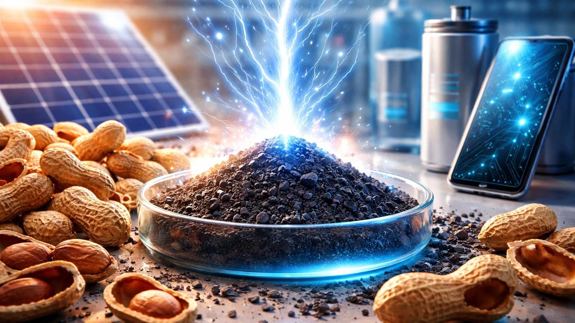 Cientistas transformam cascas de amendoim em grafeno em 10 minutos sem produtos químicos, com custo energético estimado em US$ 1,30/kg.