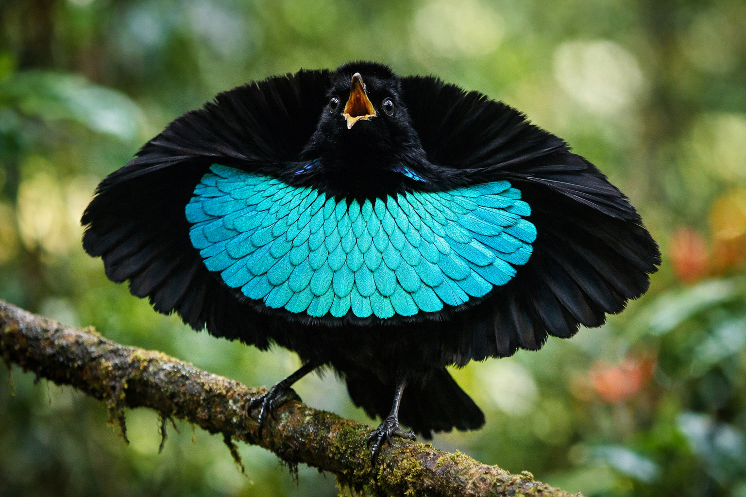 ave-do-paraiso Lophorina superba em dança de acasala