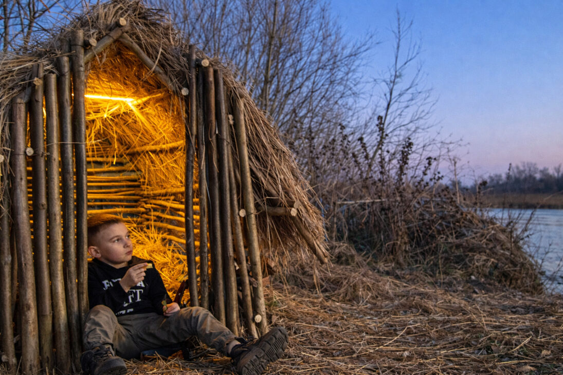 cabaña de madera y ramas