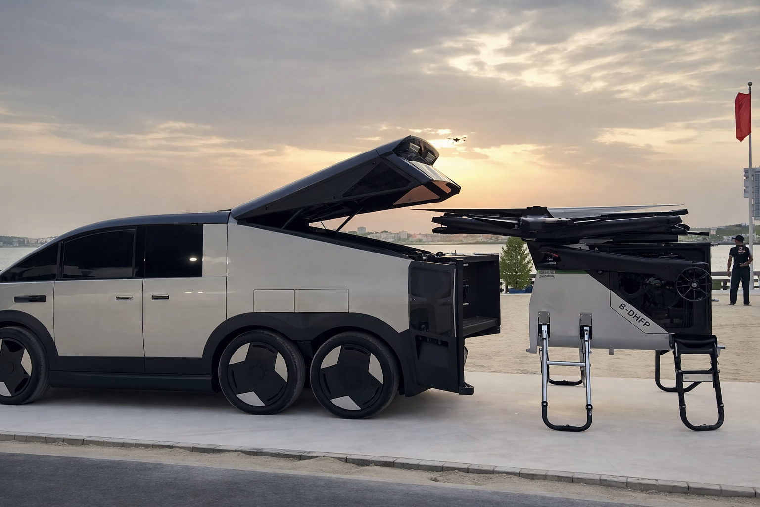 Carro voador elétrico tripulado da Arid em voo em Dubai