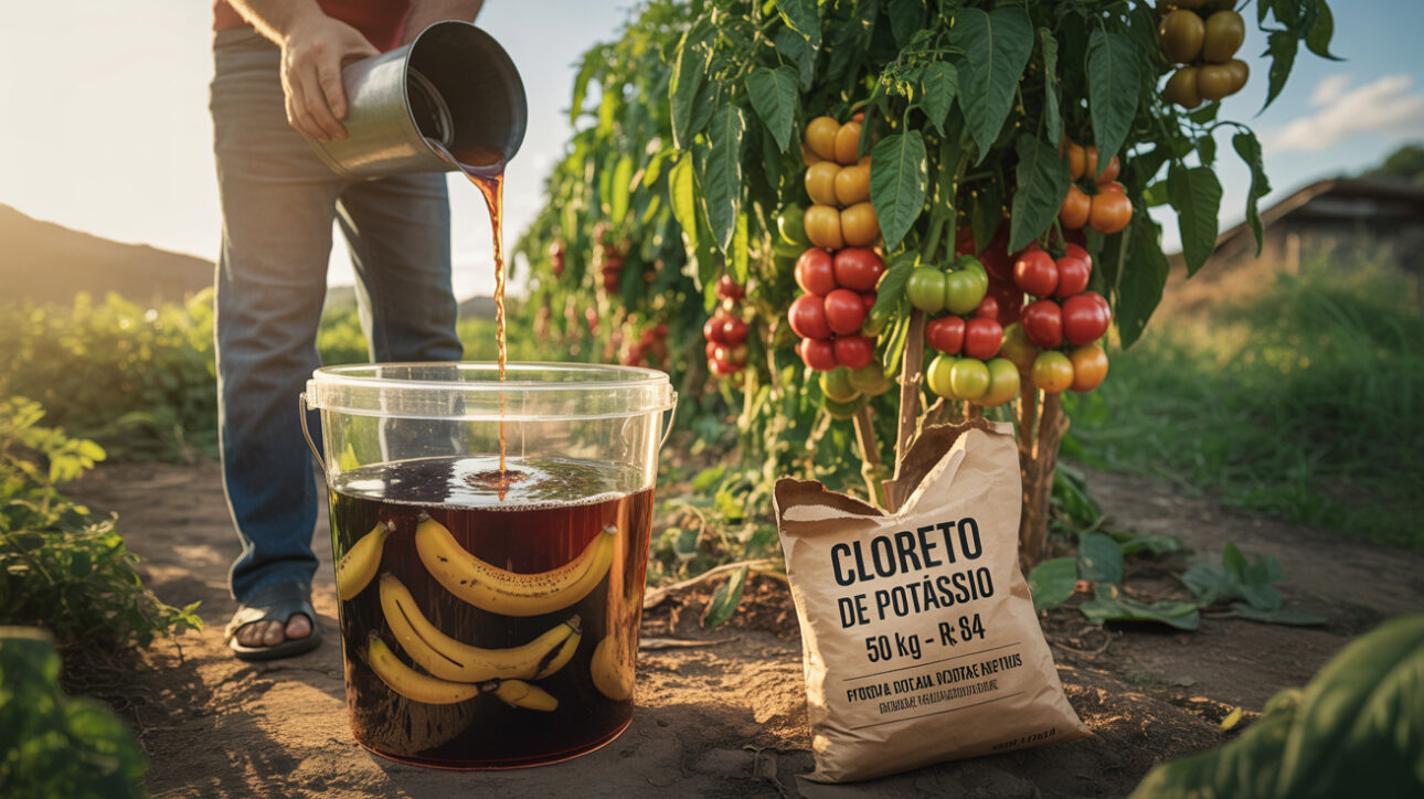 Productor que tiraba cáscara de plátano a la basura ahora fermenta en agua por 7 días y crea abono potásico líquido gratuito: solución concentrada tiene el doble de potasio que la pulpa, acelera la floración y fructificación sin químicos y sustituye cloruro de potasio que cuesta R$ 84 el saco de 50 kg
