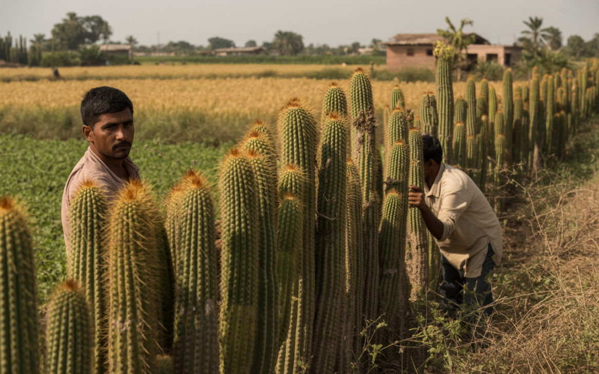 Agricultores de la India abandonan el alambre de puggil, utilizan cactos espinosos como cercas vivas, reducen costos durante décadas y transforman plantas resistentes en barreras rurales prácticamente indestructibles