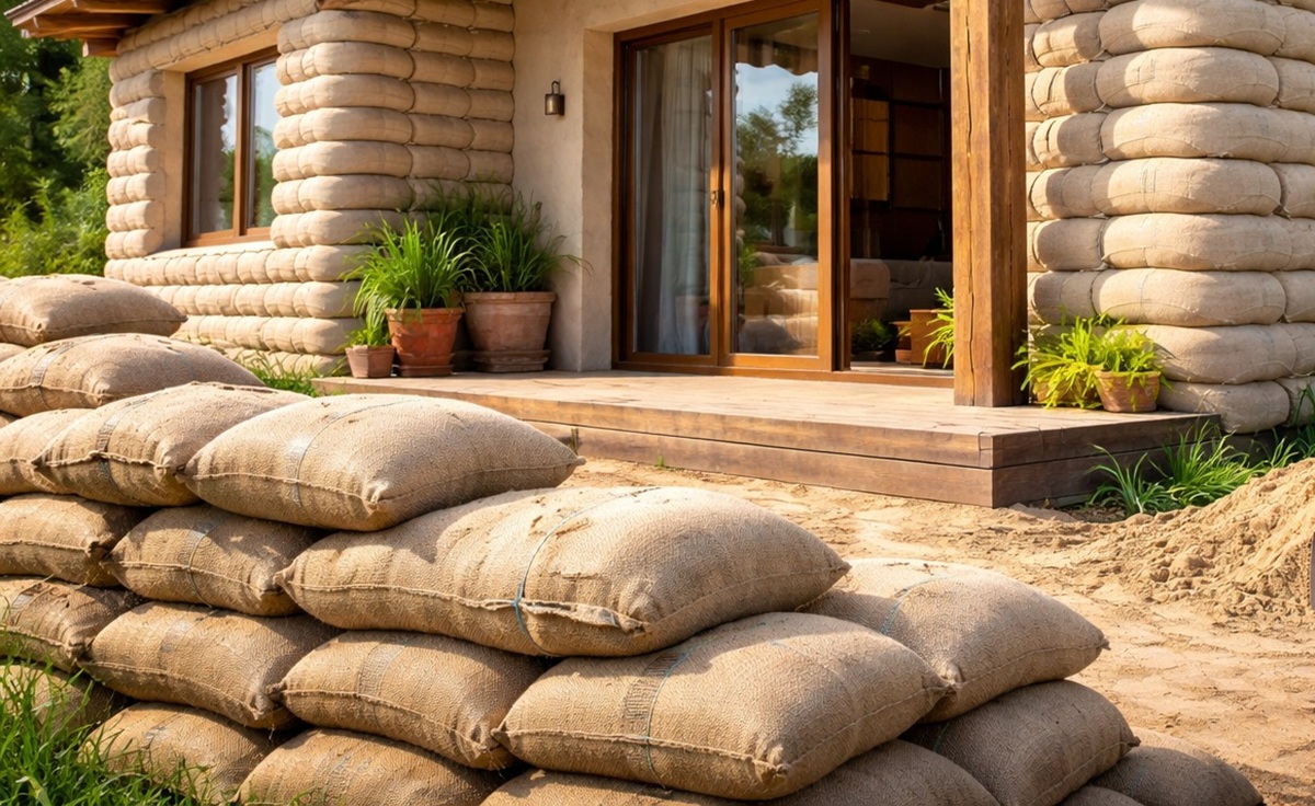 Construção com sacos de areia reduz custos em até 30%, usa solo local e cria paredes espessas com isolamento térmico natural.