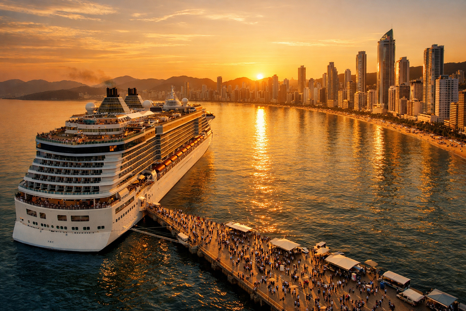 Navio de cruzeiro em Balneário Camboriú durante temporada 2025