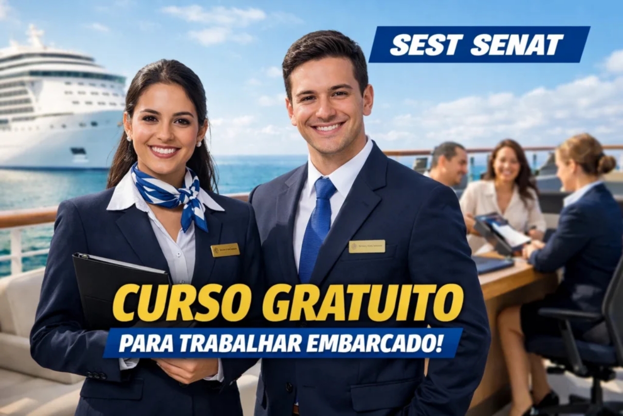 Chance para quem quer trabalhar embarcado! SEST SENAT oferece curso gratuito EAD de Recepcionista de Navios e Embarcações com certificado em apenas 20 horas de capacitação