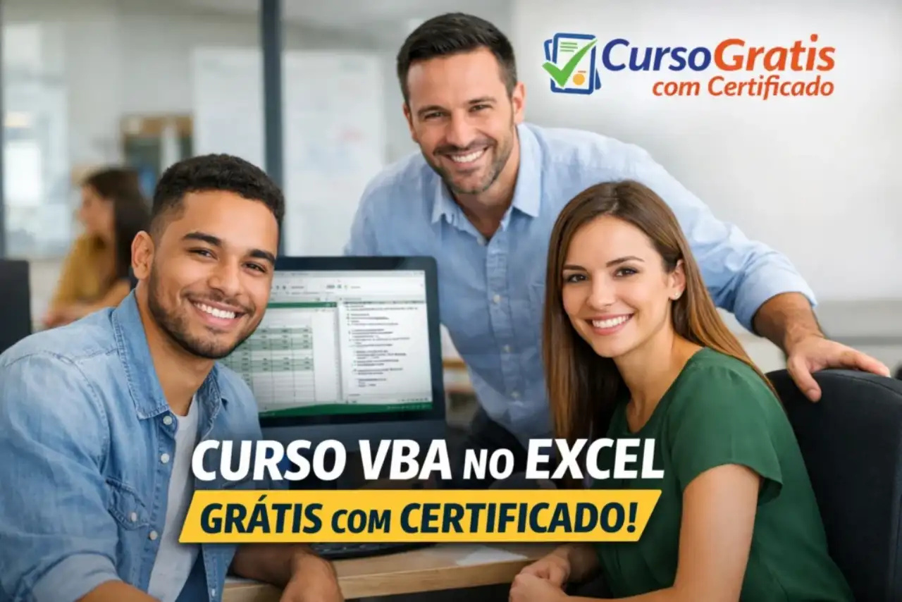 Curso de VBA gratuito EAD com certificado válido em todo Brasil para formação completa em Excel com 30 horas de conteúdo online sobre macros, programação no Excel e automação